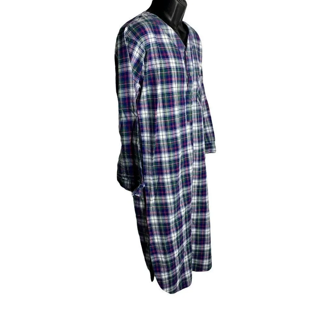Vintage Mens Oscar de la Renta Nightshirt S Blue Plaid Pocket Button Long Sleeve
